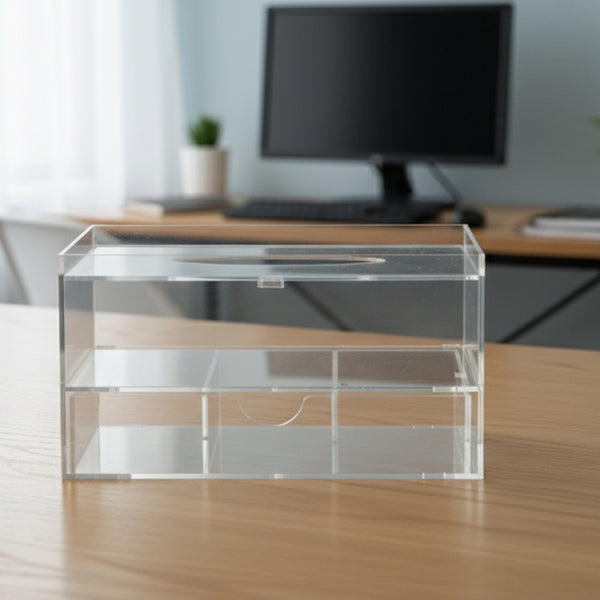 EA-BX255 Acrylic Tissue Box – 22 cm (W) × 12 cm (L) × 13 cm (H) – Clear Multi-Compartment Design