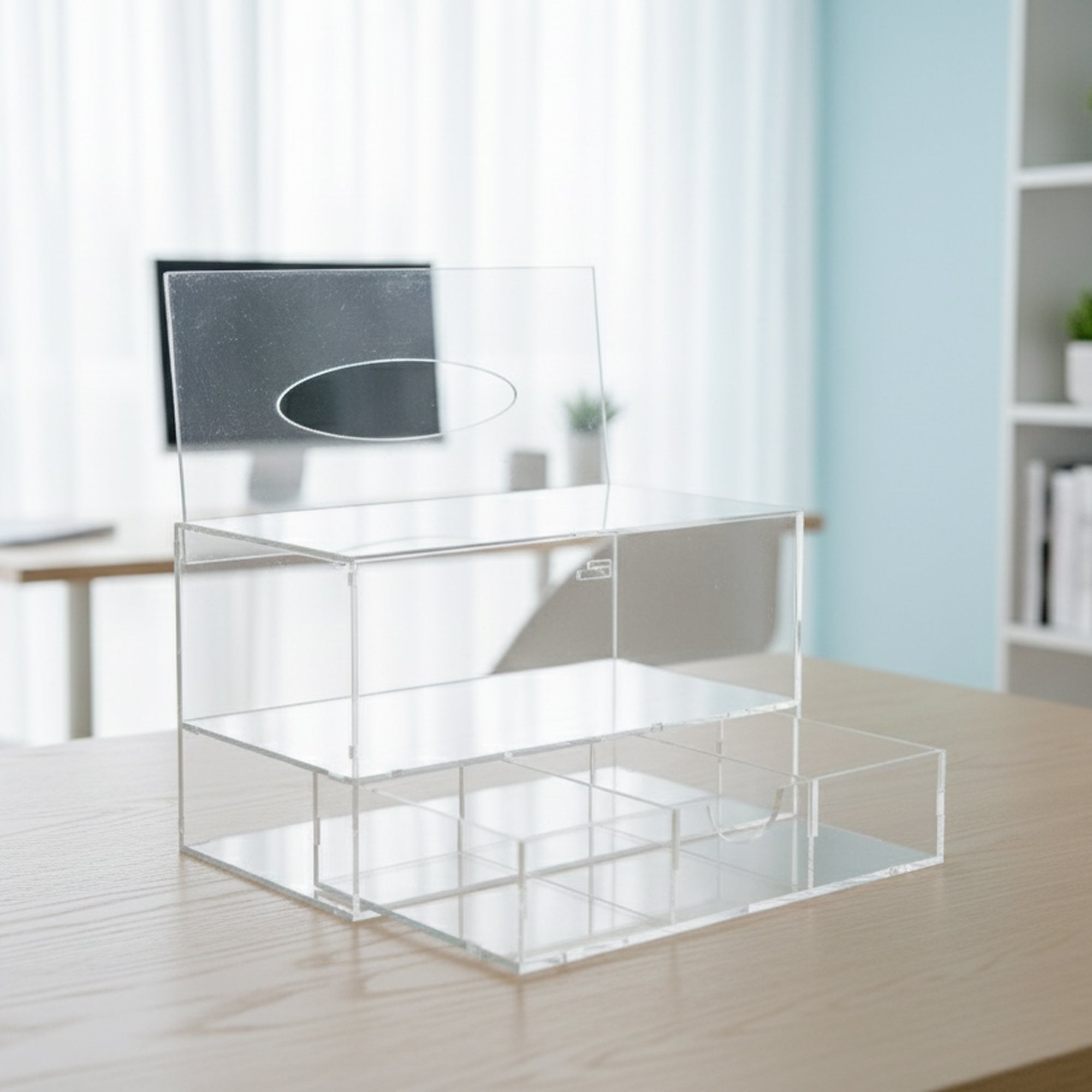 EA-BX255 Acrylic Tissue Box – 22 cm (W) × 12 cm (L) × 13 cm (H) – Clear Multi-Compartment Design