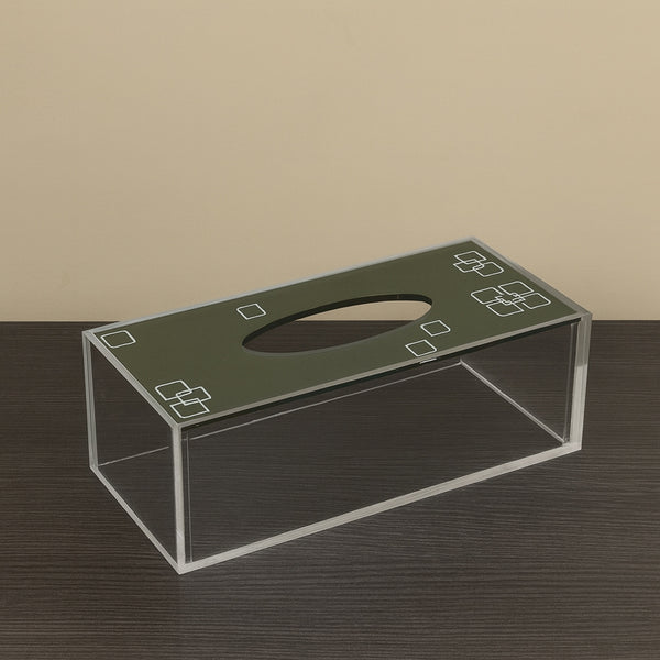 TB0001 Acrylic Tissue Box with Print – 22 cm (W) × 10 cm (L) × 7 cm (H) – Clear Design with Modern Pattern