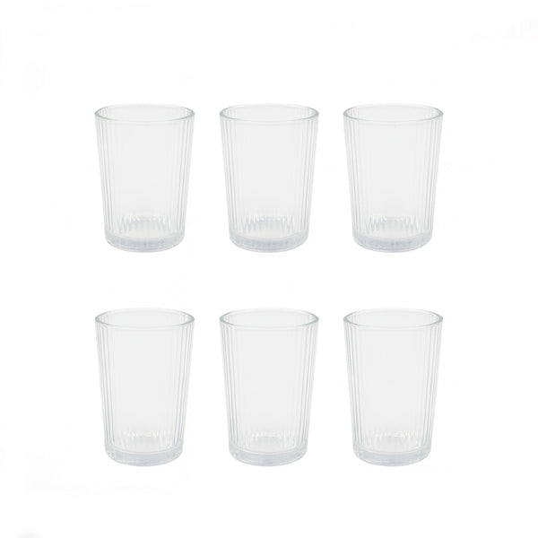 DM335-2 Glass Tumbler Set – 6 Pieces – Clear Ribbed Drinking Glasses