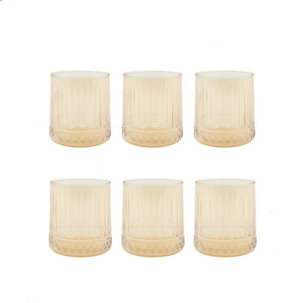 NE-33407-P Glass Cup Set – 6 Pieces – Amber Textured Design