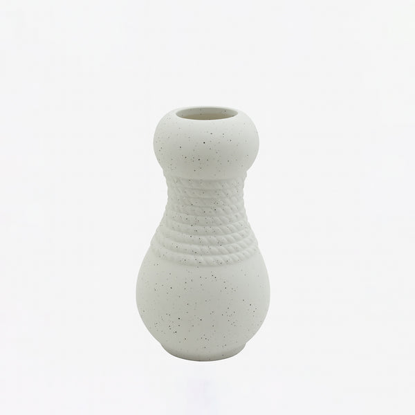 99599-15 Ceramic Vase – 20cm (H) – White Matte Speckled Design with Rope Texture