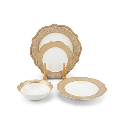DG004-JF Ceramic Dinner Set – 24 Pieces – White & Gold Pattern