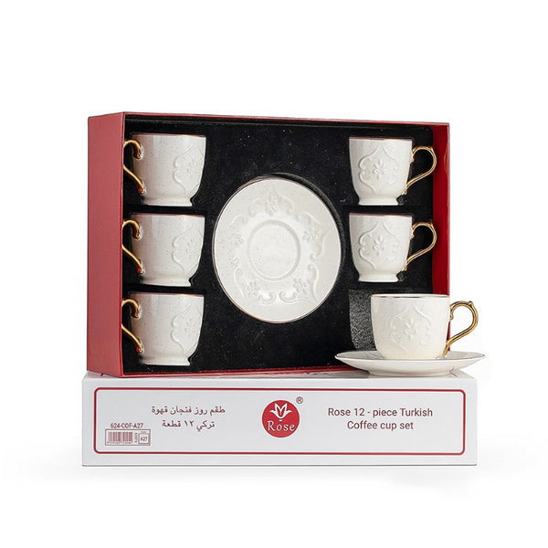 Rose 12-piece Turkish coffee cup set in packaging