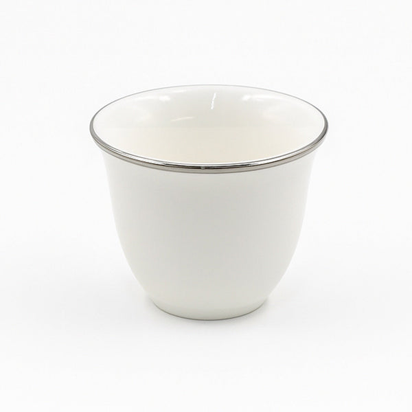 ZF-80 – Cawa Cup Set – 12 Pieces – Silver Rim – Ribbed Porcelain Design