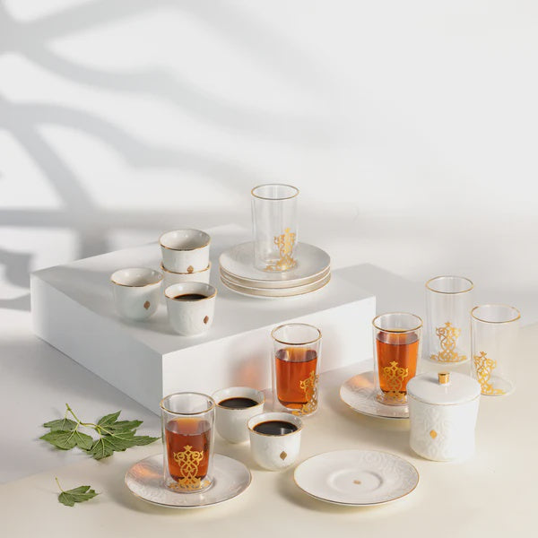 NAQSH Tea & Cawa Cup 19-Piece Set – White & Gold – ET2940