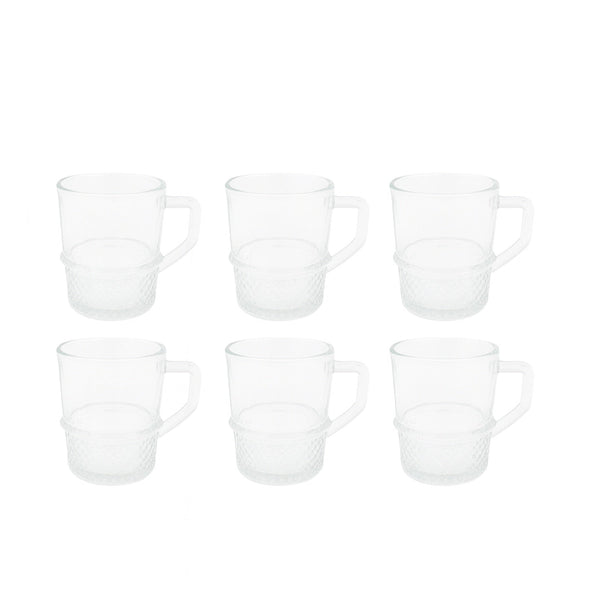 HMO10053 Tea Glass Cup Set – 6 Pieces – Clear Glass Cups with Handle