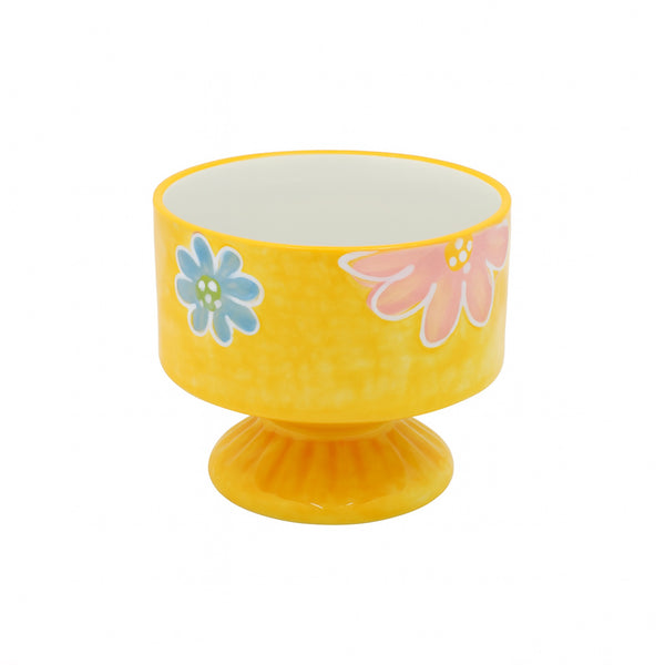 1513-13 Ceramic Ice Cream Cup – Yellow Floral Design on Pedestal Base