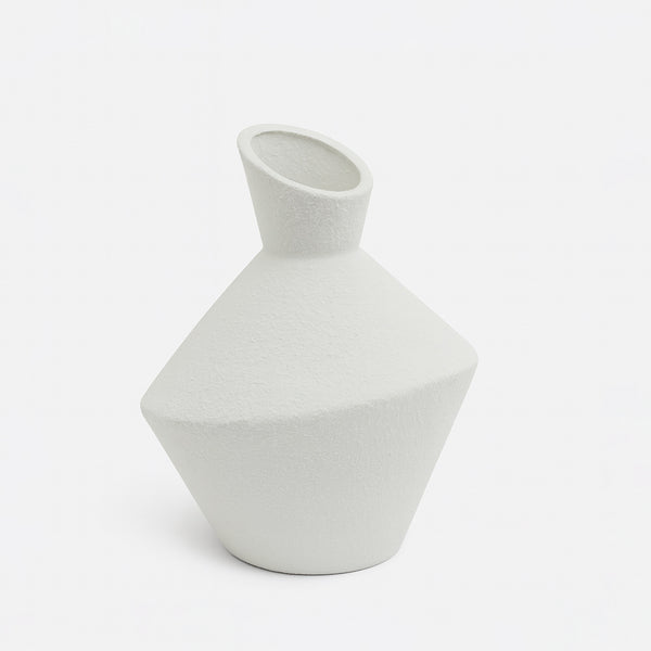 99601-04 Ceramic Vase – 20cm (H) – White Textured Modern Angular Design