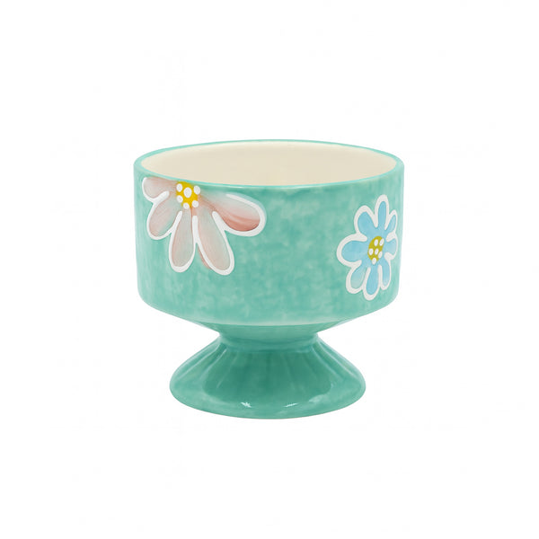 1513-12 Ceramic Ice Cream Cup – Green Floral Design on Matching Pedestal Base