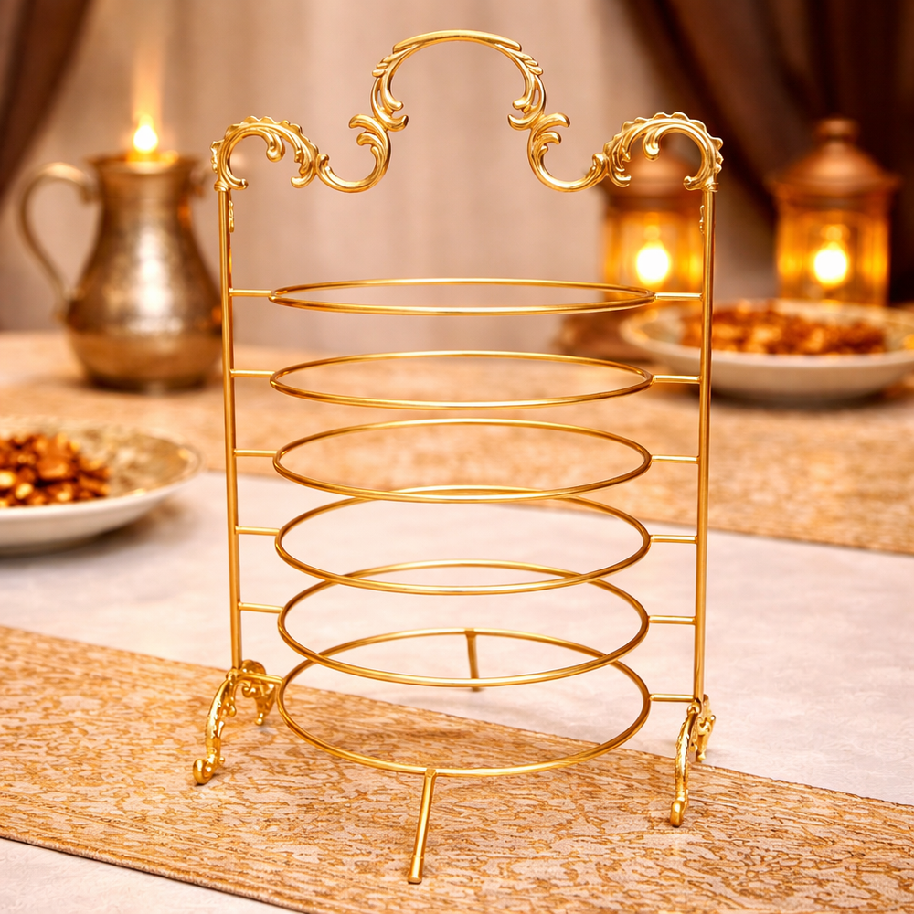 HO-987B-L-MG حامل أطباق معدني 6 طبقات – 40 سم – بلمسة نهائية ذهبية
