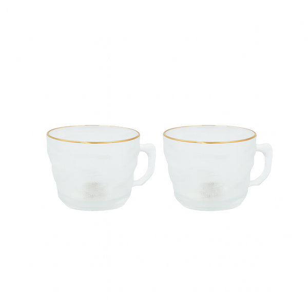 ZB123-JB Glass Mug Set – 2 Pieces – Frosted Design with Gold Rim