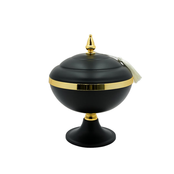 25236-46 – Fruit Tray with Lid – 30cm (H) – Black Pedestal Design with Gold Rim