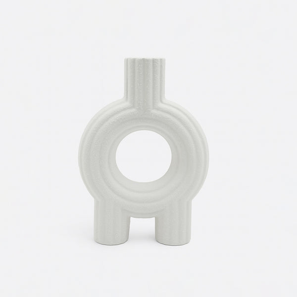 99600-12 Ceramic Vase – 20cm (H) – White Textured Design with Ribbed Finish
