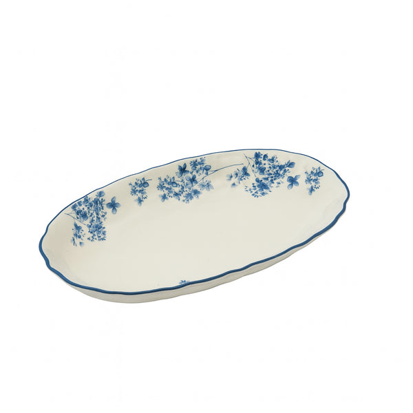 SC4069 Ceramic Oval Plate – 12.2 Inch – White with Blue Floral Design