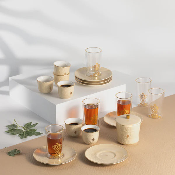 ET2942 Naqsh Tea & Cawa Cup 19-Piece Set – Ivory & Gold