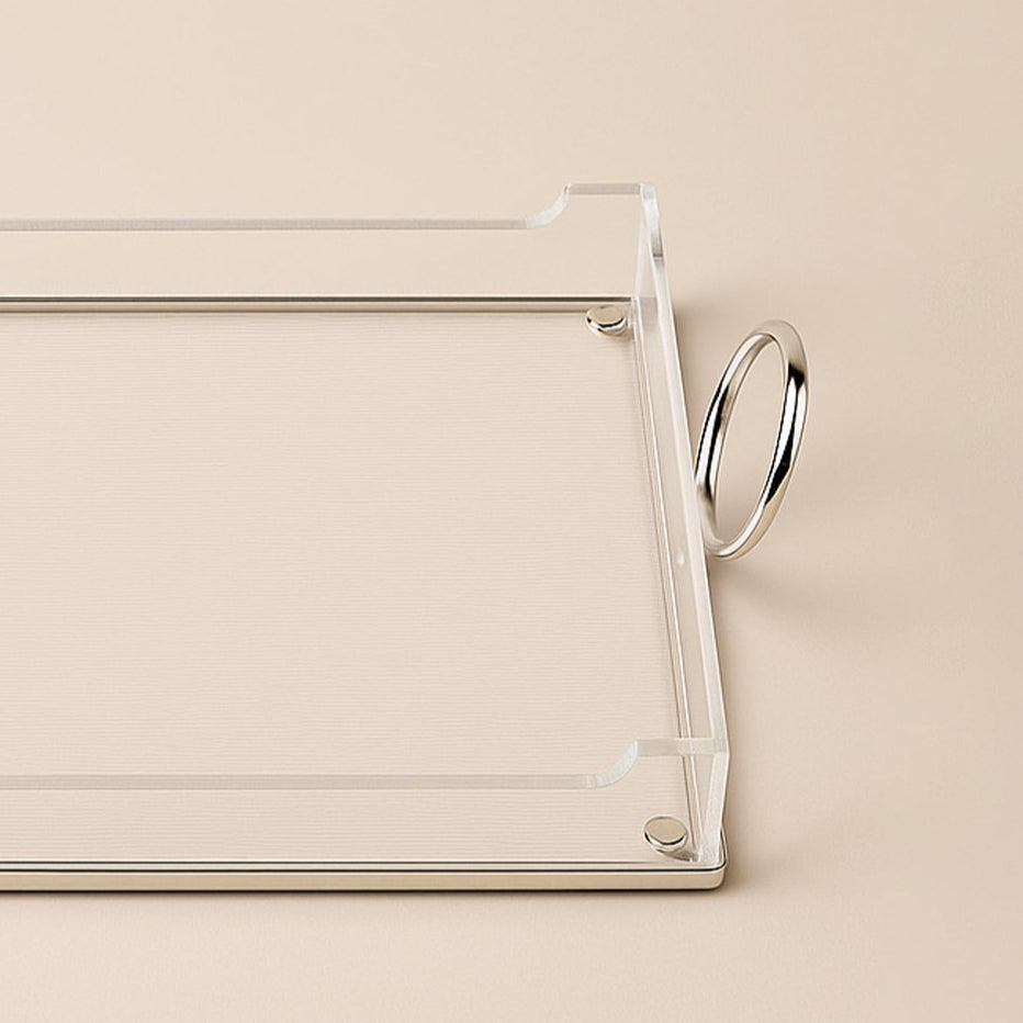 Acrylic Serving Tray with Handles Silver – 40 cm (W) x 27 cm (L) – CD-7492