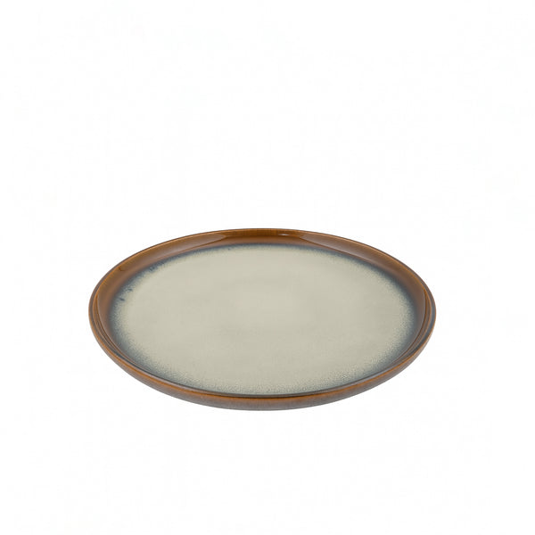 99586-02 – Ceramic Plate 8 Inches – Beige Grey with Earth-Toned Drip Rim