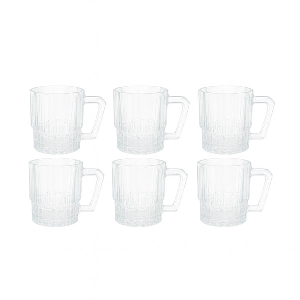 ISF-219 Glora Glass Tumbler 6-Piece Set 210ml – Clear Faceted Design with Handle