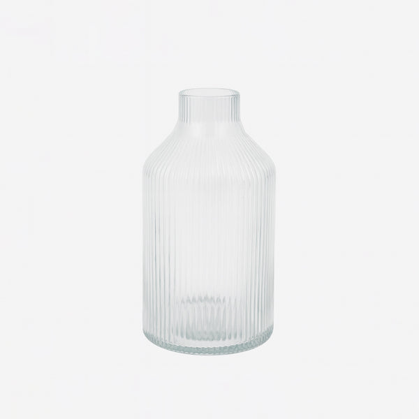 PG1047 Glass Flower Vase – 18cm (H) – Transparent Ribbed Design