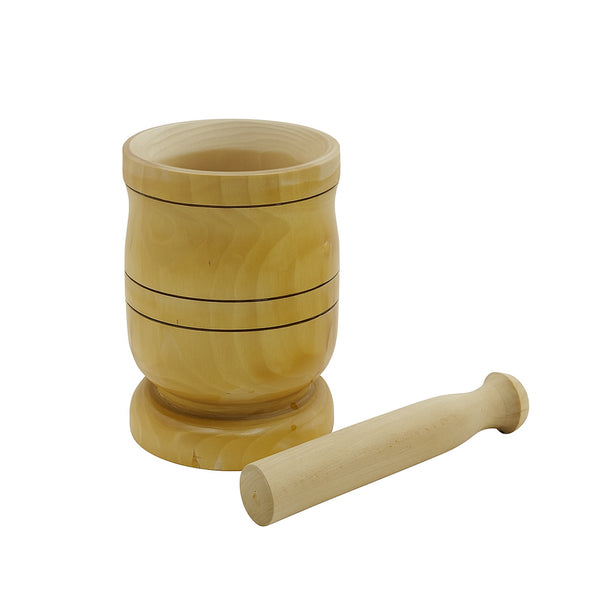 EVM1 – Wooden Mortar & Pestle – 15cm (H) Large Natural Wood Grinder Set