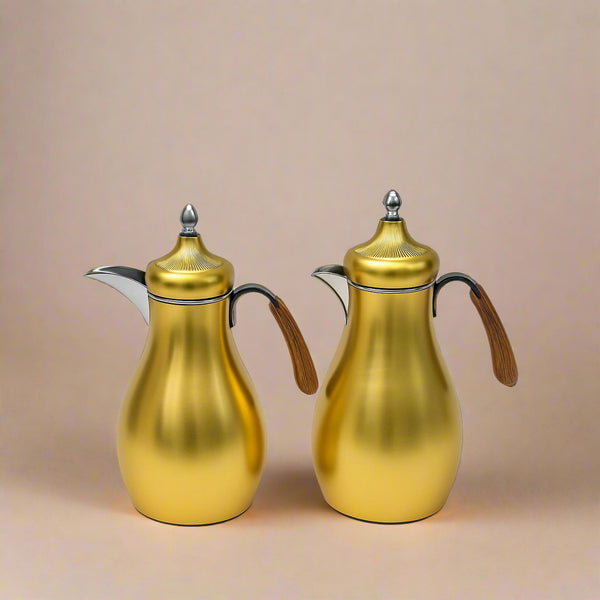 NB5800-G Vacuum Flask Set – 2 Piece – 0.7L & 1.0L – Matt-Gold with Wooden Handle