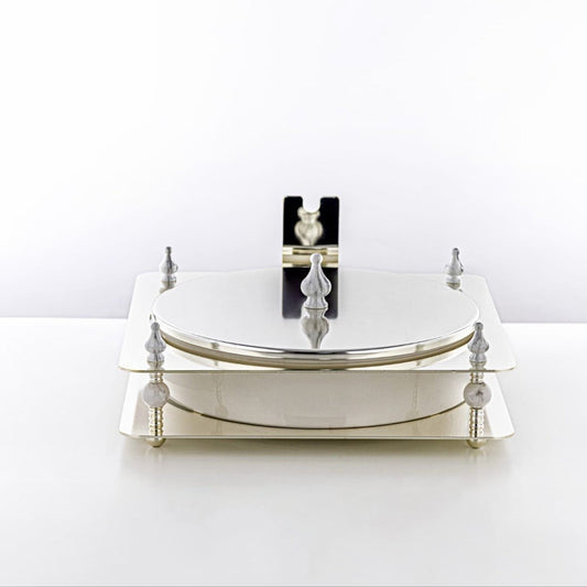 HM4109-S Candy Box – Elegant Silver Finish with Round Lidded Bowl and Decorative Stand