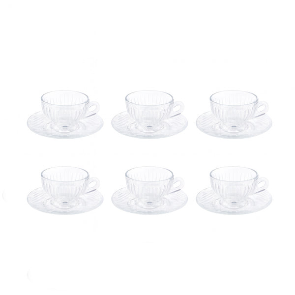 A-1019-7 Glass Tea Cup & Saucer Set – 12 Piece – Elegant Transparent Design