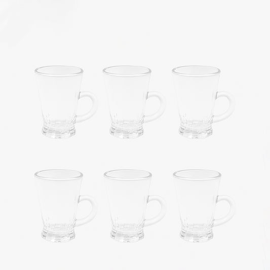 GV201 – Glass Tea Cup – 6-Piece Set – Clear Tall Tea Cups with Handle