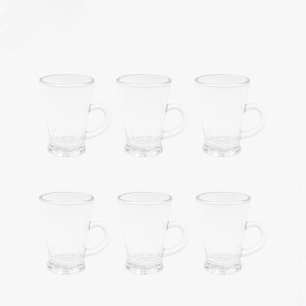 GV201 – Glass Tea Cup – 6-Piece Set – Clear Tall Tea Cups with Handle