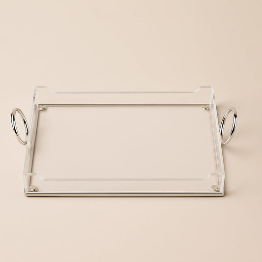 Acrylic Serving Tray with Handles Silver – 46 cm (W) x 33 cm (L) – CD-7489