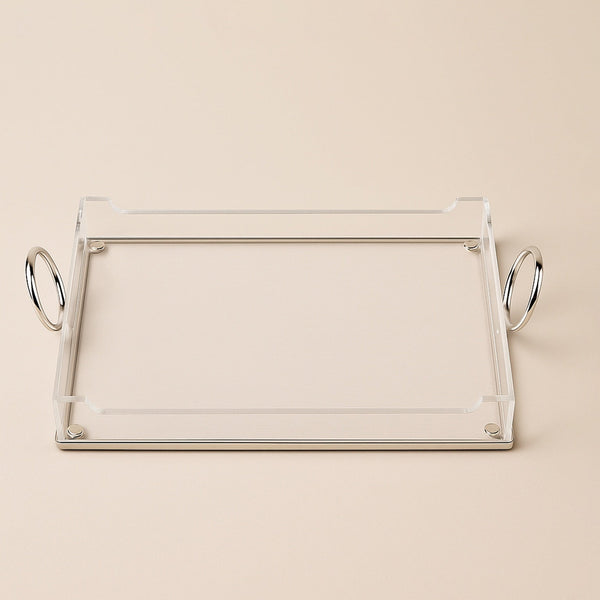Acrylic Serving Tray with Handles Silver – 46 cm (W) x 33 cm (L) – CD-7489