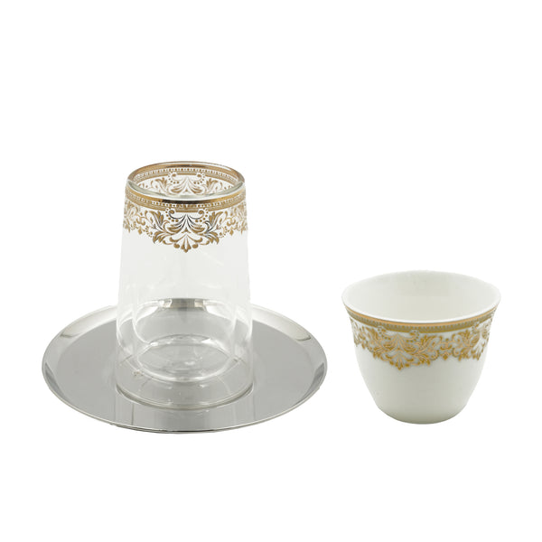 MK-409 Tea & Cawa Cup Set – 18-Piece –  Gold Rim Design