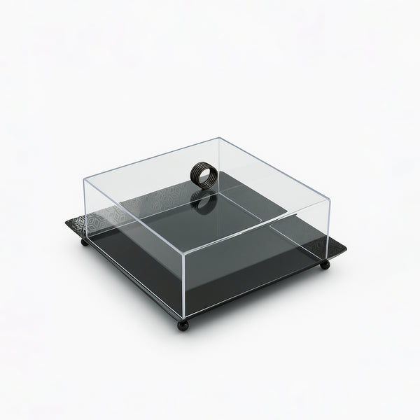 VK1006B– Acrylic Serving Tray with Lid – Black – 25cm (L) x 25cm (W) x 9cm (H)