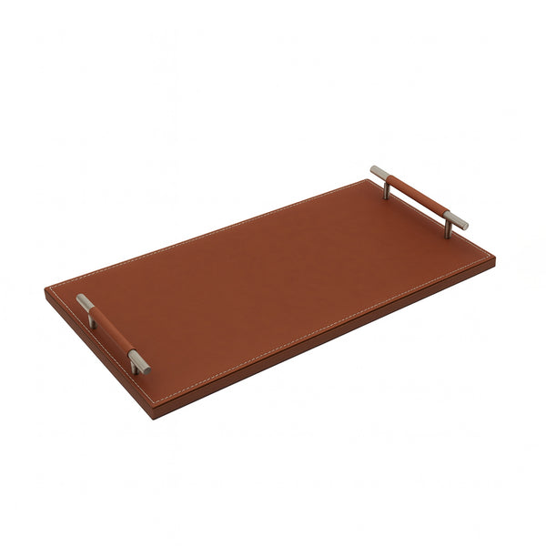 23R0010013 Rectangle Leather Tray with Handle – 30 x 60 cm – Brown