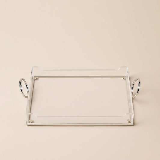 Acrylic Serving Tray with Handles Silver – 40 cm (W) x 27 cm (L) – CD-7492