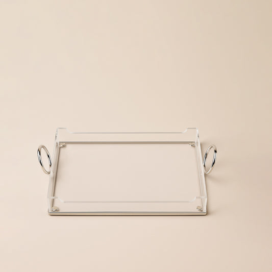 Acrylic Serving Tray with Handles Silver – 34 cm (W) x 23 cm (L) – CD-7495