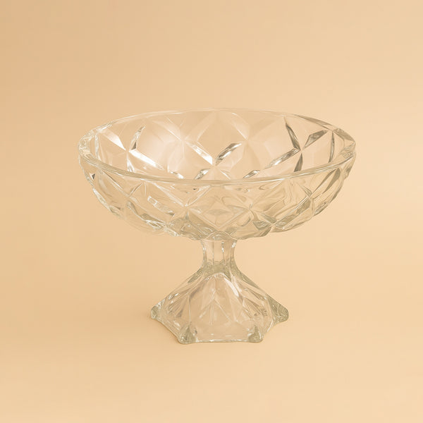 336 – Glass Fruit Bowl with Footed Base – Diamond Cut Design