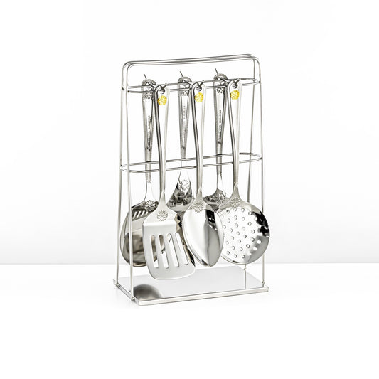 CUT0010384 7-Piece Stainless Steel Kitchen Tool Set with Stand – Gold and Silver