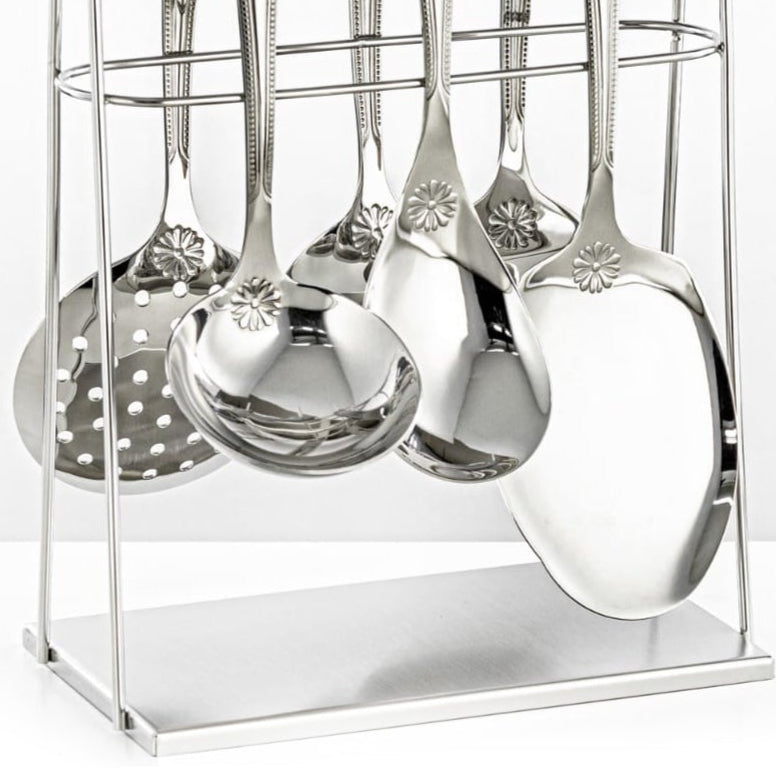 CUT0010381  7-Piece Stainless Steel Kitchen Tool Set with Stand –  Silver