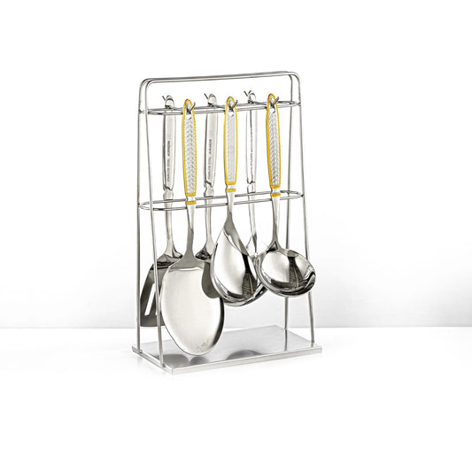 CUT0010471 7-Piece Stainless Steel Kitchen Tool Set with Stand – Gold and Silver