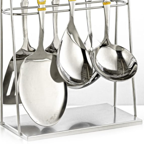 CUT0010471 7-Piece Stainless Steel Kitchen Tool Set with Stand – Gold and Silver