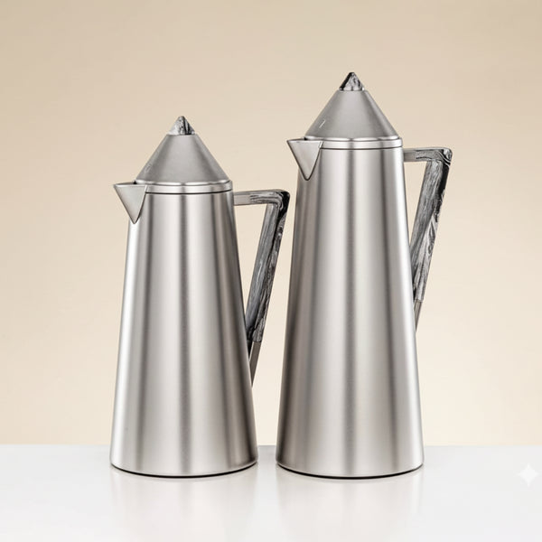 FG818 Vacuum Flask – 2-Piece Set – 1 L & 0.7 L – Matt Nickel with Marble-Effect Handle