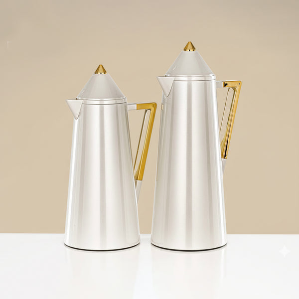 FG818 Vacuum Flask – 2-Piece Set – 1 L & 0.7 L – Pearl White with Gold Accents