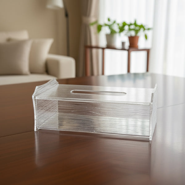 HS-55087 Acrylic Clear Tissue Box – 25.5 × 14.6 × 10 cm – Textured Transparent Design