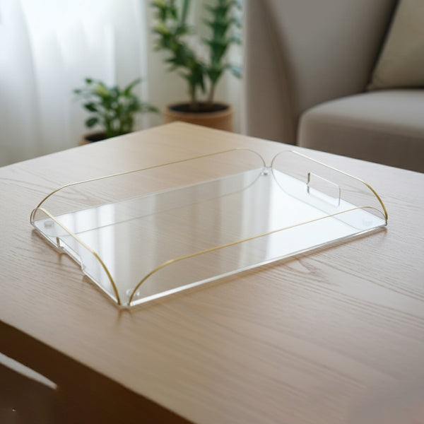 S-TR102-CG Clear Acrylic Tray with Gold Edge – Elegant Rectangular Design