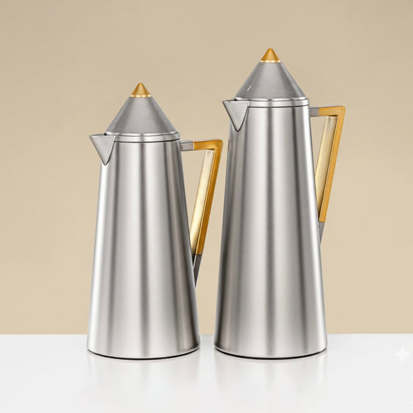 FG818 Vacuum Flask – 2-Piece Set – 1 L & 0.7 L – Matt Nickel with Gold Accents