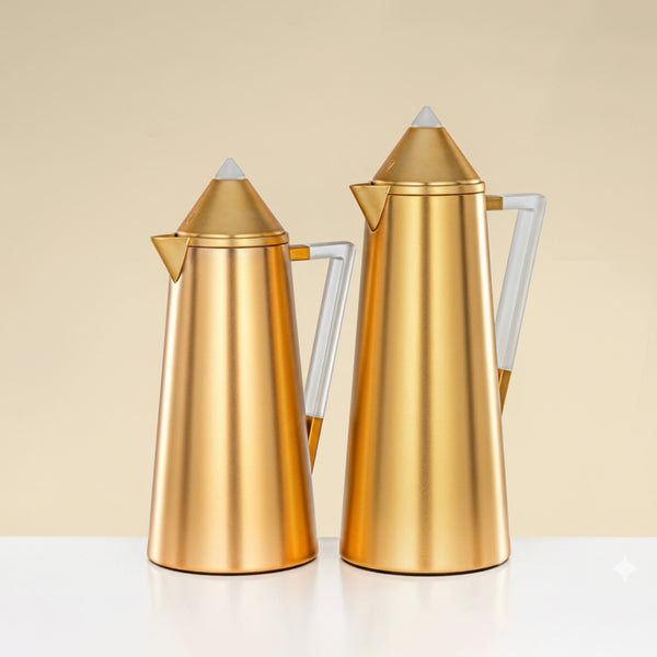 FG818 Vacuum Flask – 2-Piece Set – 1 L & 0.7 L – Matt Gold with Frosted Accents