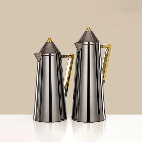 FG818 Vacuum Flask – 2-Piece Set – 1 L & 0.7 L – Gun Black with Gold Accents