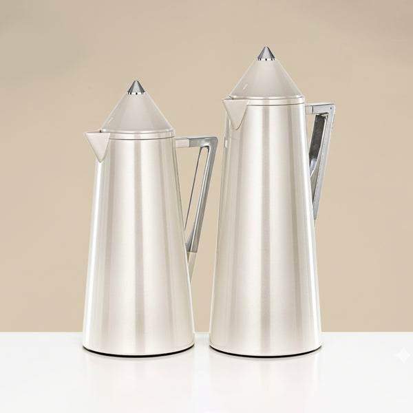 FG818 Vacuum Flask – 2-Piece Set – 1 L & 0.7 L – Pearl White with Silver Accents